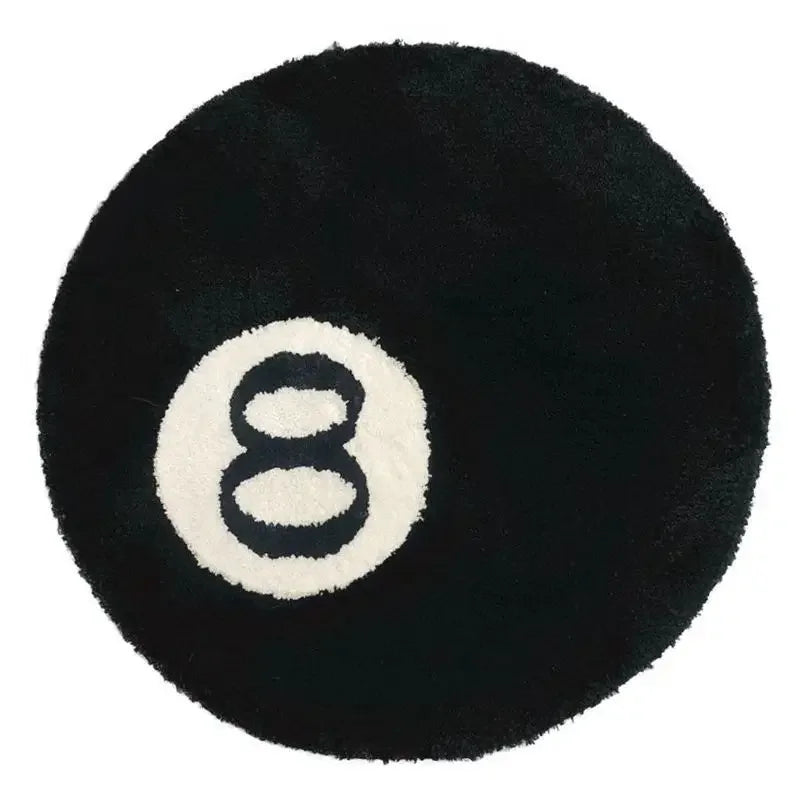 Black Billiards Plush 8 Ball Rug Creative Soft Anti-slip Carpet Round Skin Friendly 8 Ball Mat Hoom Decor