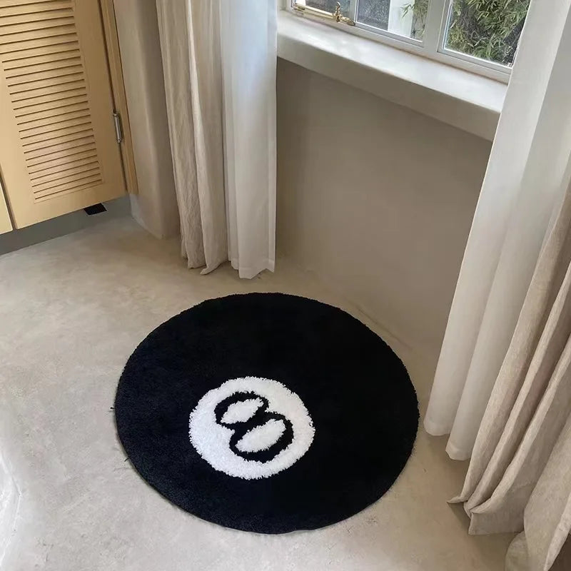 Black Billiards Plush 8 Ball Rug Creative Soft Anti-slip Carpet Round Skin Friendly 8 Ball Mat Hoom Decor