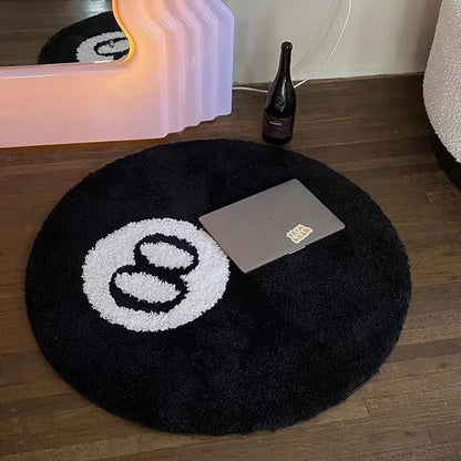 Black Billiards Plush 8 Ball Rug Creative Soft Anti-slip Carpet Round Skin Friendly 8 Ball Mat Hoom Decor