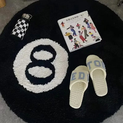 Black Billiards Plush 8 Ball Rug Creative Soft Anti-slip Carpet Round Skin Friendly 8 Ball Mat Hoom Decor