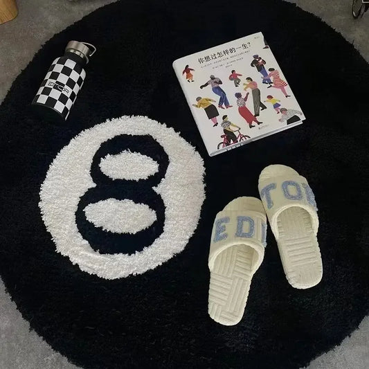Black Billiards Plush 8 Ball Rug Creative Soft Anti-slip Carpet Round Skin Friendly 8 Ball Mat Hoom Decor