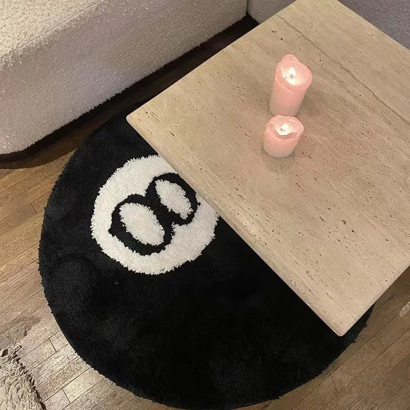 Black Billiards Plush 8 Ball Rug Creative Soft Anti-slip Carpet Round Skin Friendly 8 Ball Mat Hoom Decor